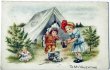 画像1: Postcard  　アンティークポストカード 　バレンタイン　インディアンごっこをして遊ぶ子どもたち　キャンプ　お人形 (1)