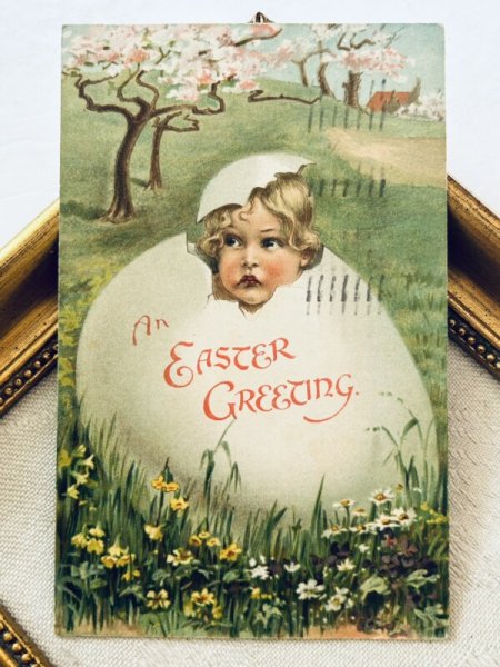 画像2: Postcard アンティークポストカード イースター 卵の中から顔を出した子ども アメリカ1910年 (2)