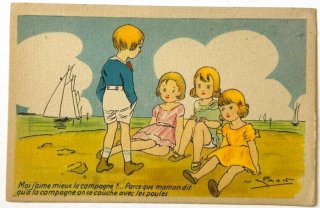 *アンティークポストカード　お庭でお人形と遊ぶ少女たち Snowdrop Postcards アンティークポストカード専門店