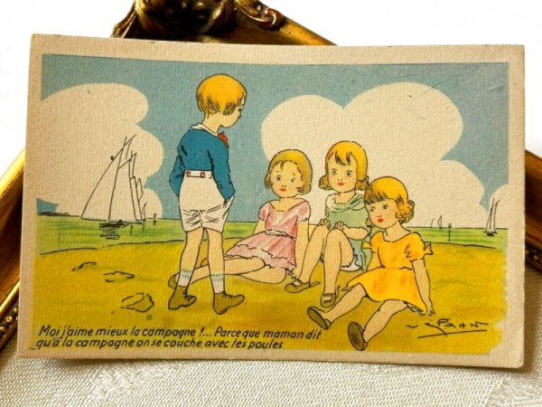 画像2: Postcard アンティークポストカード 海辺で遊ぶ子どもたち フランス (未使用) (2)