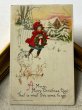 画像2: Postcard　アンティークポストカード　クリスマス　赤ずきんちゃん風の女の子　雪景色　アメリカ1914年 (2)