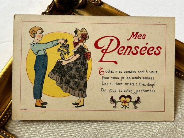 画像2: Postcard アンティークポストカード パンジーのお花と子どもたち フランス (未使用) (2)