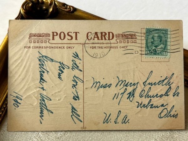 画像3: Postcard アンティークポストカード イースター ヒヨコを追いかける女の子 カナダ1910年 (3)