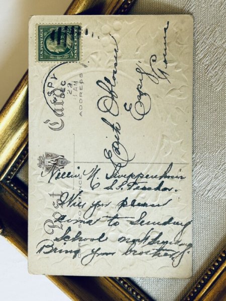 画像3: Postcard アンティークポストカード クリスマス 祈る天使 ホーリー F. Brundage ? (3)