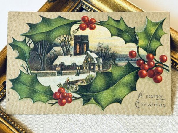 画像2: Postcard アンティークポストカード クリスマス 雪景色 ホーリー 教会 (2)