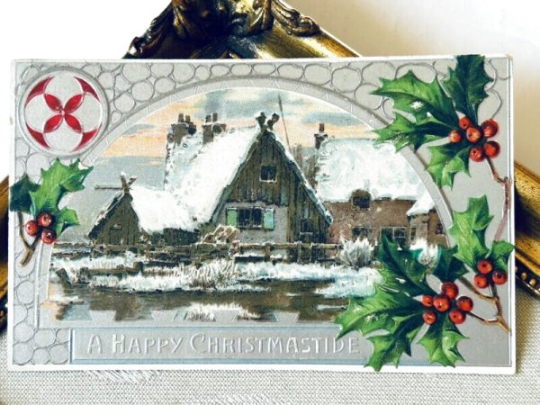 画像2: Postcard アンティークポストカード クリスマス 雪景色 ホーリー (未使用) (2)