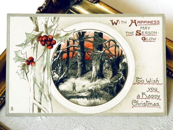 画像2: Postcard アンティークポストカード クリスマス 夕闇の狩人と犬 ホーリー 1912年 (2)