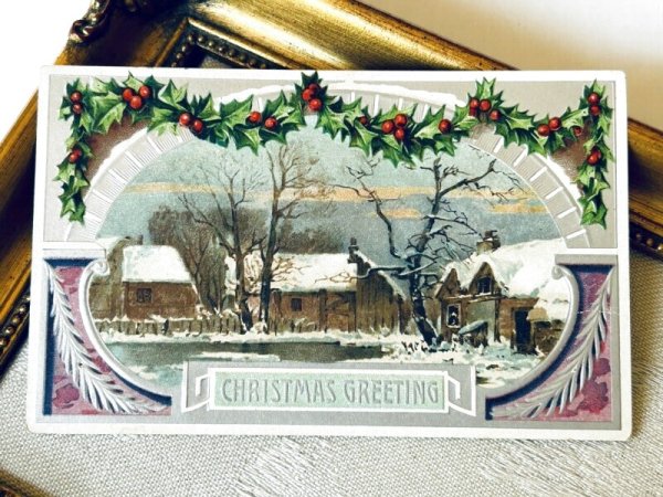 画像2: Postcard アンティークポストカード クリスマス 雪景色 ホーリー  (2)