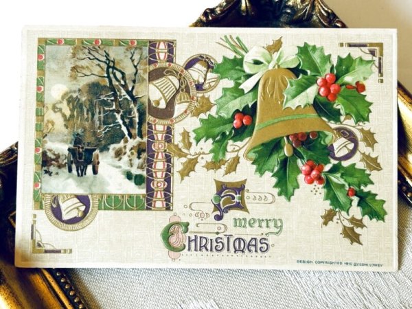 画像2: Postcard アンティークポストカード クリスマス 雪景色 ホーリー ベル (2)