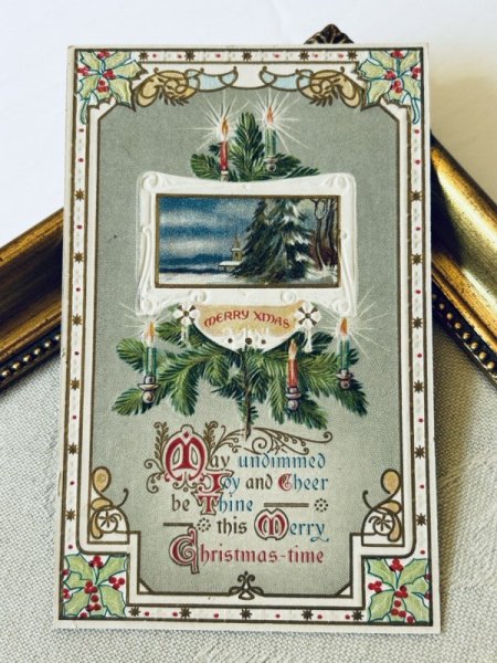 画像2: Postcard アンティークポストカード クリスマス キャンドル 雪景色 もみの木 蝋燭 (2)