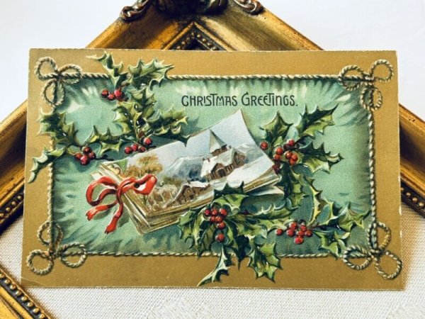 画像2: Postcard アンティークポストカード クリスマス 雪景色 ホーリー  (2)