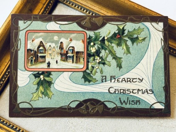 画像2: Postcard アンティークポストカード クリスマス 雪景色 ホーリー ベル ヤドリギ (2)