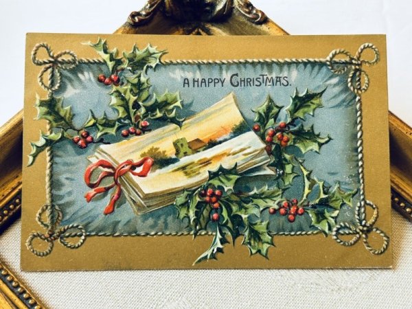 画像2: Postcard アンティークポストカード クリスマス 雪景色 ホーリー (未使用) (2)