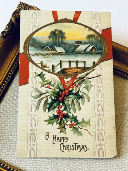 画像2: Postcard アンティークポストカード クリスマス 雪景色 ホーリー  (2)
