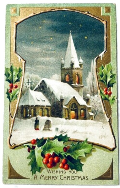 画像1: Postcard　アンティークポストカード　クリスマス　ホーリー　教会の雪景色 (1)