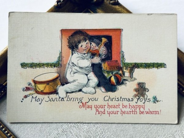 画像2: Postcard アンティークポストカード クリスマス プレゼントと子ども テディベア (未使用) (2)