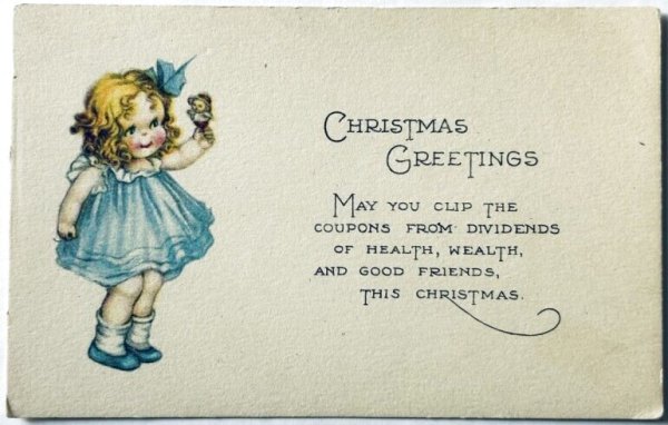 画像1: Postcard　アンティークポストカード　クリスマス　お人形さんで遊ぶ女の子　（未使用） (1)