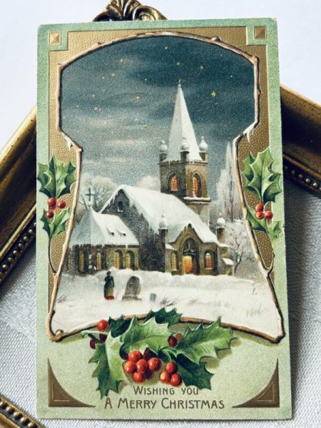 画像2: Postcard アンティークポストカード クリスマス ホーリー 教会の雪景色 (2)
