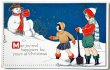画像1: Postcard　アンティークポストカード　クリスマス　雪だるまと子どもたち　（未使用） (1)