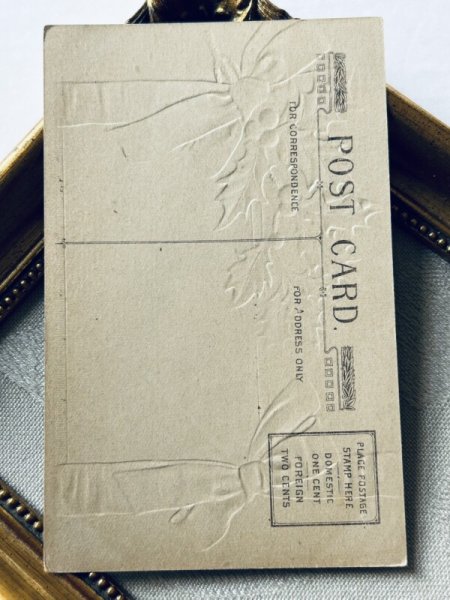 画像3: Postcard アンティークポストカード クリスマス ホーリー リボン 雪景色 (未使用) (3)