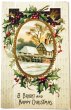 画像1: Postcard　アンティークポストカード　クリスマス　ホーリー　雪景色　アメリカ1909年 (1)