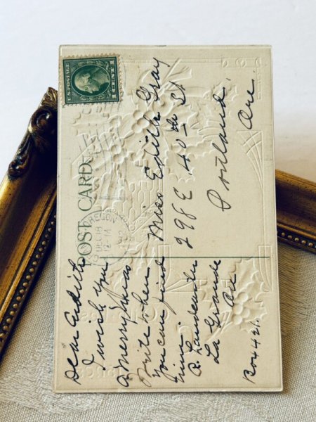 画像3: Postcard アンティークポストカード クリスマス ホーリー 雪景色 アメリカ1912年 (3)