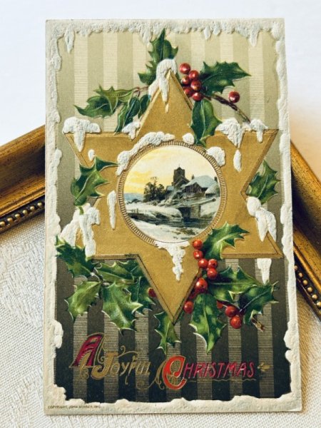 画像2: Postcard アンティークポストカード クリスマス ホーリー 雪景色 (2)