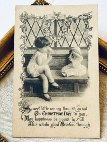 画像2: Postcard アンティークポストカード クリスマス お人形さんと女の子  (2)