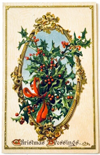 画像1: Postcard　アンティークポストカード　クリスマス　ホーリー　鏡　 (1)