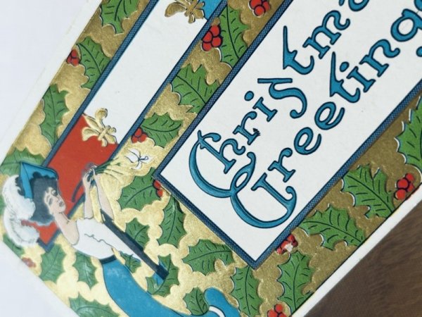 画像3: ▼SALE▼ Postcard アンティークポストカード クリスマス ホーリー 雪景色 キャンドル 蝋燭 (未使用) (3)