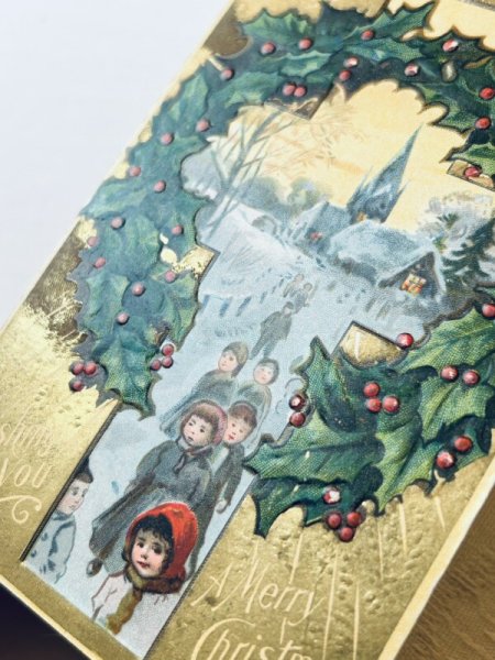 画像3: Postcard アンティークポストカード クリスマス ホーリー 教会と子どもたち (3)