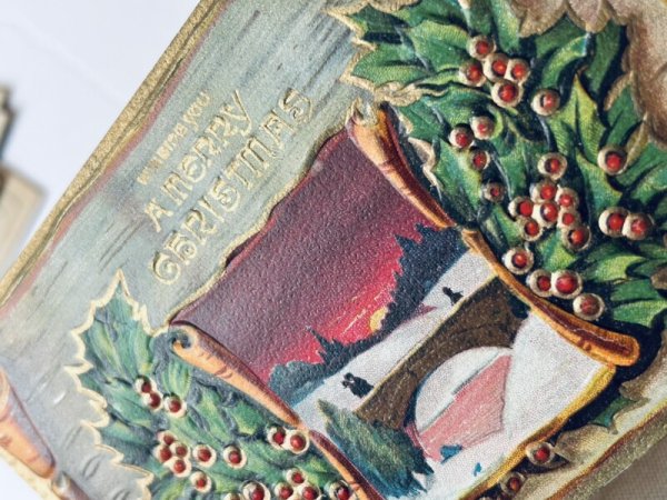 画像3: Postcard アンティークポストカード クリスマス ホーリー 雪景色 橋 (3)