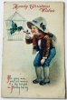 画像1: Postcard　アンティークポストカード　クリスマス　小鳥と男の子　Ellen Clapsaddle (1)
