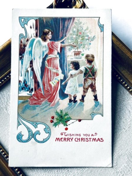 画像2: Postcard アンティークポストカード クリスマス 子どもたちと天使 アメリカ1907年 (2)