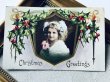 画像2: Postcard　アンティークポストカード　クリスマス　ホーリーと女の子　キャンドル　アメリカ1912年 (2)
