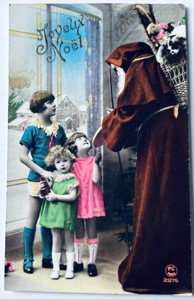 画像1: Postcard　アンティークポストカード　クリスマス　サンタさんと子どもたち　ウサギ (1)