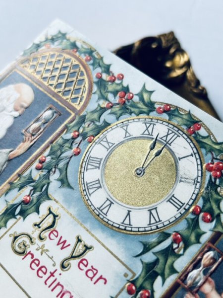 画像3: Postcard アンティークポストカード 新年祝い 砂時計と天使 アメリカ1912年 (3)