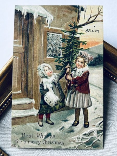 画像2: Postcard アンティークポストカード クリスマス ツリーと女の子  (2)