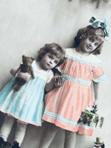 画像3: Postcard　アンティークポストカード　 クリスマス　テディベアとお人形と女の子 (3)