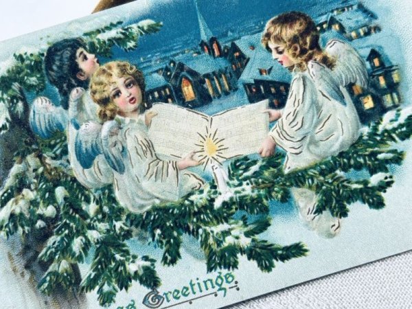 画像3: Postcard アンティークポストカード クリスマス 木の上で歌う天使たち (3)