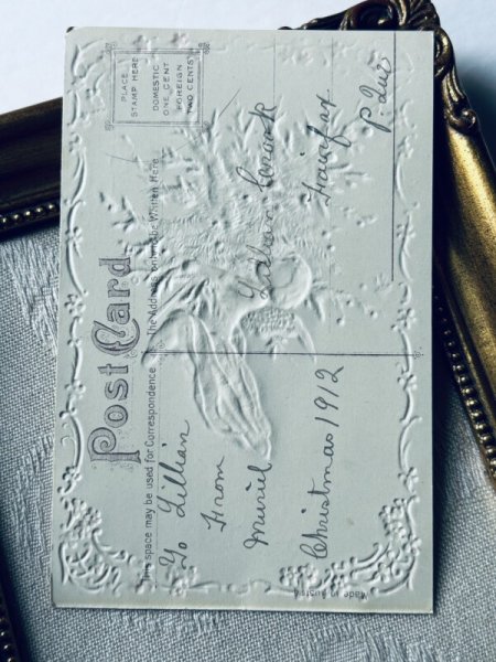 画像4: Postcard アンティークポストカード クリスマス ツリーを運ぶ天使 シルク貼り (4)