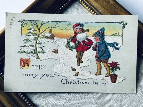 画像2: Postcard アンティークポストカード クリスマス 小鳥と子どもたち  (2)