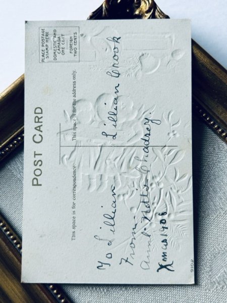 画像3: Postcard アンティークポストカード クリスマス 大きなケーキ(クッキー?)を運ぶ天使たち ヤドリギ (3)