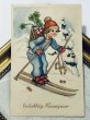画像2: Postcard　アンティークポストカード　キノコとクローバーと馬蹄　スキー　新年祝い　New Year　オランダ1940年 (2)