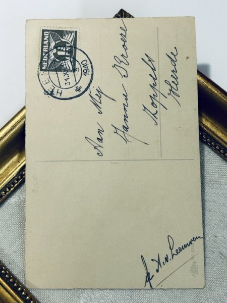 画像3: Postcard アンティークポストカード キノコとクローバーと馬蹄 スキー 新年祝い New Year オランダ1940年 (3)