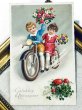 画像2: Postcard　アンティークポストカード　バイクに乗る子どもたち　キノコ　四つ葉　新年祝い　New Year　 (2)
