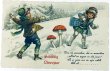 画像1: Postcard　アンティークポストカード　雪合戦をして遊ぶ子ども　キノコ　新年祝い　New Year　（未使用） (1)