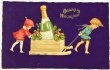画像1: Postcard　アンティークポストカード　シャンパンボトルを運ぶ子どもたち　キノコ　四つ葉　新年祝い　New Year (1)