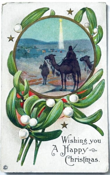 画像1: Postcard　アンティークポストカード　クリスマス　ヤドリギ　東方の三博士　三賢者　アメリカ1918年 3セント切手 (1)