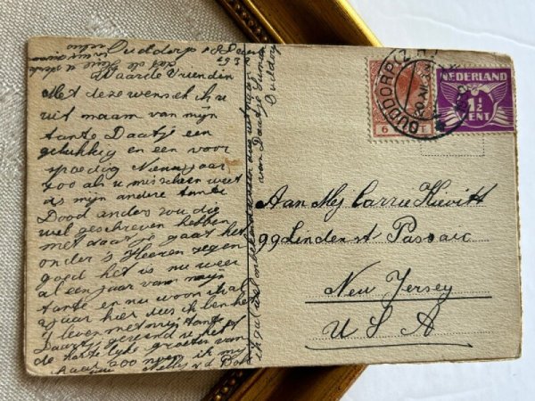 画像4: Postcard アンティークポストカード キノコ 四つ葉 新年祝い New Year 仕掛け (4)